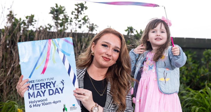 May Queen Anna Lou and Arabella are looking forward to having a Merry May Day in Holywood on Monday 6 May. Image: Graham Baalham-Curry.